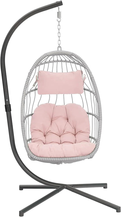 Yechen Indoor Outdoor Egg Hanging Chair with Stand, Patio Wicker Swing Egg Chair Indoor Swinging Chair Outdoor Hammock Egg Chair 350lbs Capacity for Patio Bedroom Balcony, Charcoal Grey (EG-001)