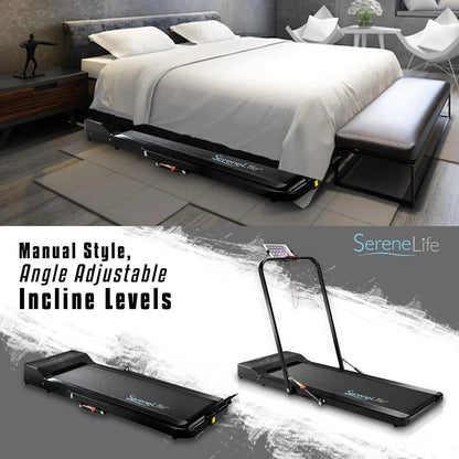 SereneLife Folding Treadmill - Foldable Home Fitness Equipment with LCD for Walking & Running - Cardio Exercise Machine - Preset and Adjustable Programs - Bluetooth Connectivity
