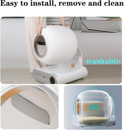 Self-Cleaning Cat Litter Box, Smart Cat Litter Cleaning Robot with APP Control, Automatic Cat Litter Box, Secure Alert/Health Monitor/Ionic Deodorizer/for Multiple Cats Updated