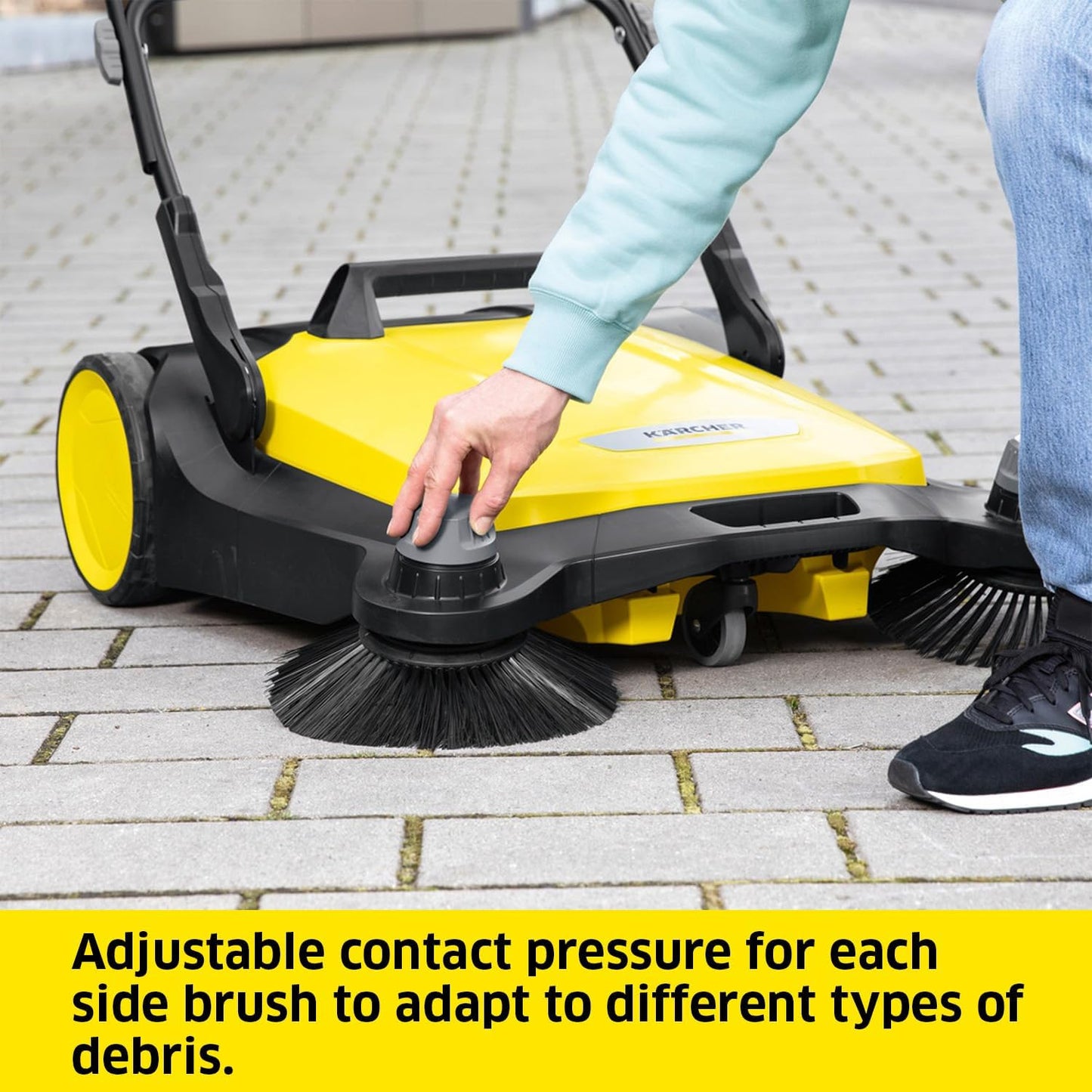 S 6 Twin Walk-Behind Outdoor Hand Push Floor Sweeper - 10 Gallon Capacity - 33.9" Sweeping Width - Sweeps up to 32,300 Square Feet/Hour