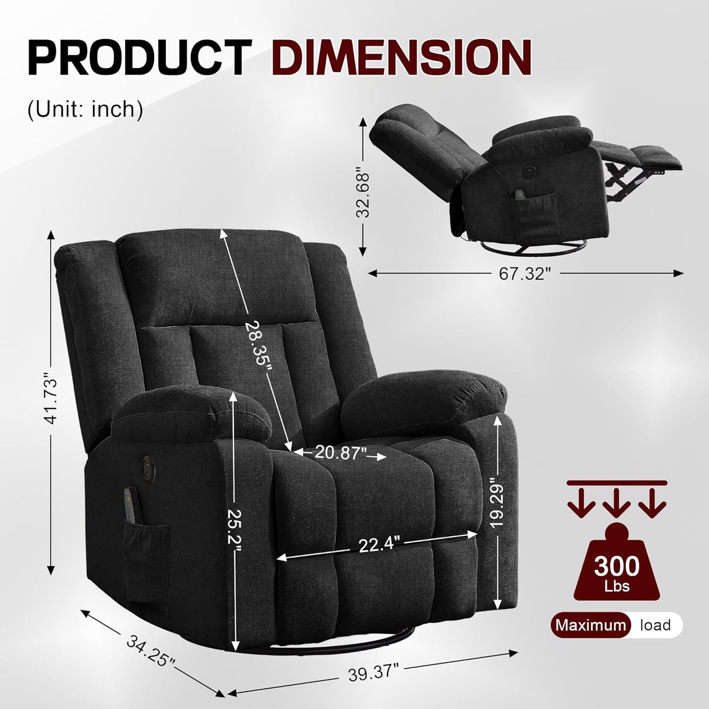 Rocker Recliner Glider Recliner Chairs for Adults 360° Swivel Rocking Chair