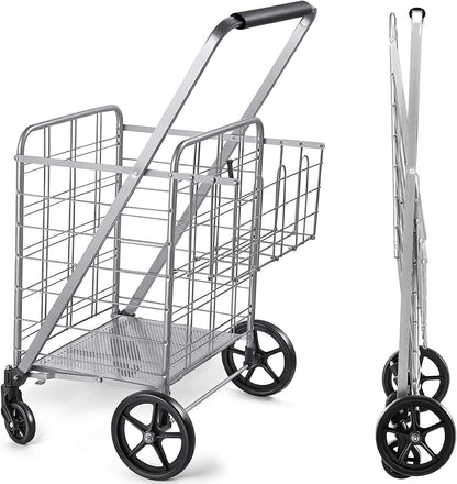 Wellmax Shopping Cart with Wheels, Metal Grocery Cart with Wheels, Shopping Carts For Groceries