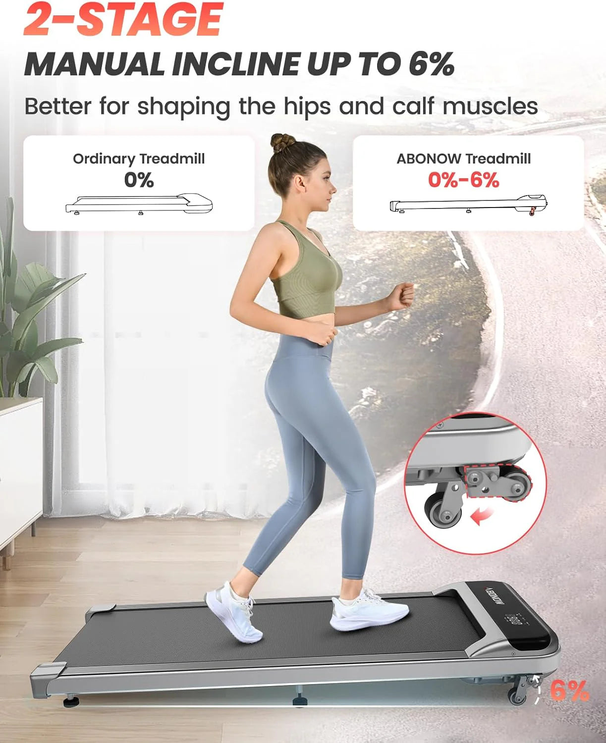 Walking Pad, Under Desk Treadmill with Incline for Home Office 2.5HP Portable Walking Treadmill with 280 Lbs Weight Capacity Walking Machine, Remote Control, LED Display