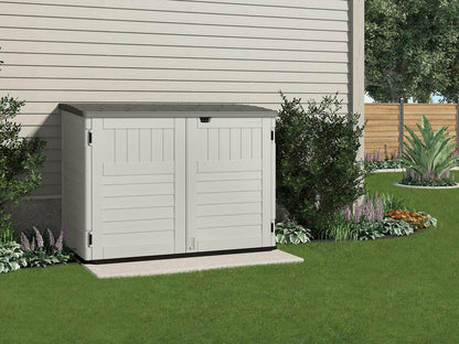 Suncast BMS4700 Resin Storage Shed, Off-White/Gray, 70.5′′W x 44.25′′D x 52′′H, Double Door, UV Resistant