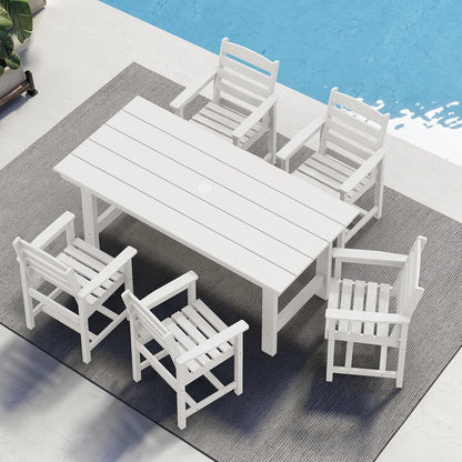 SERWALL 7-Piece Patio Table Set, Outdoor HDPE Dining Furniture with Umbrella Hole, All Weather Table and Chairs for Lawn, Garden, Poolside, Aruba