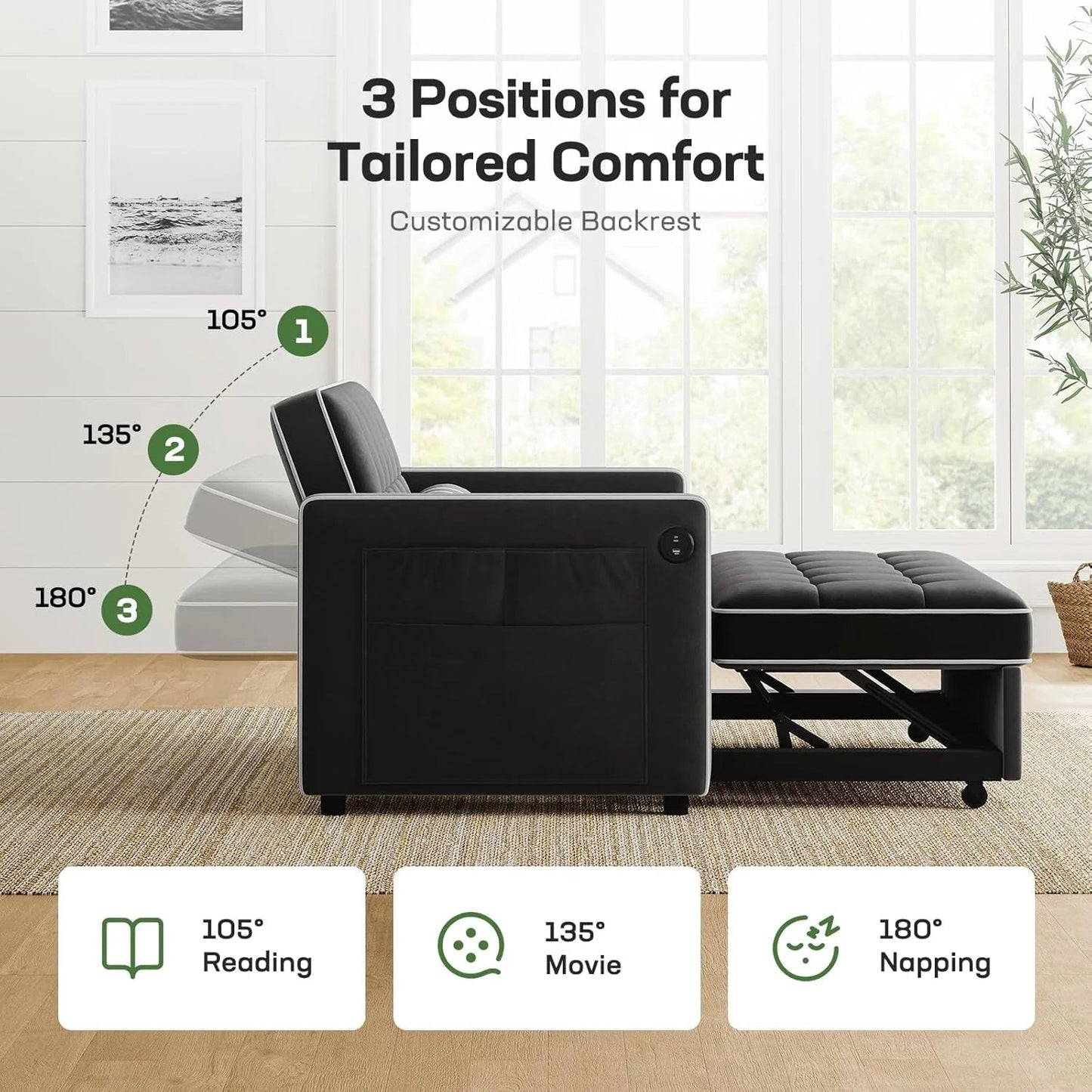 Sofa Bed 3-in-1 Convertible Sleeper Sofa