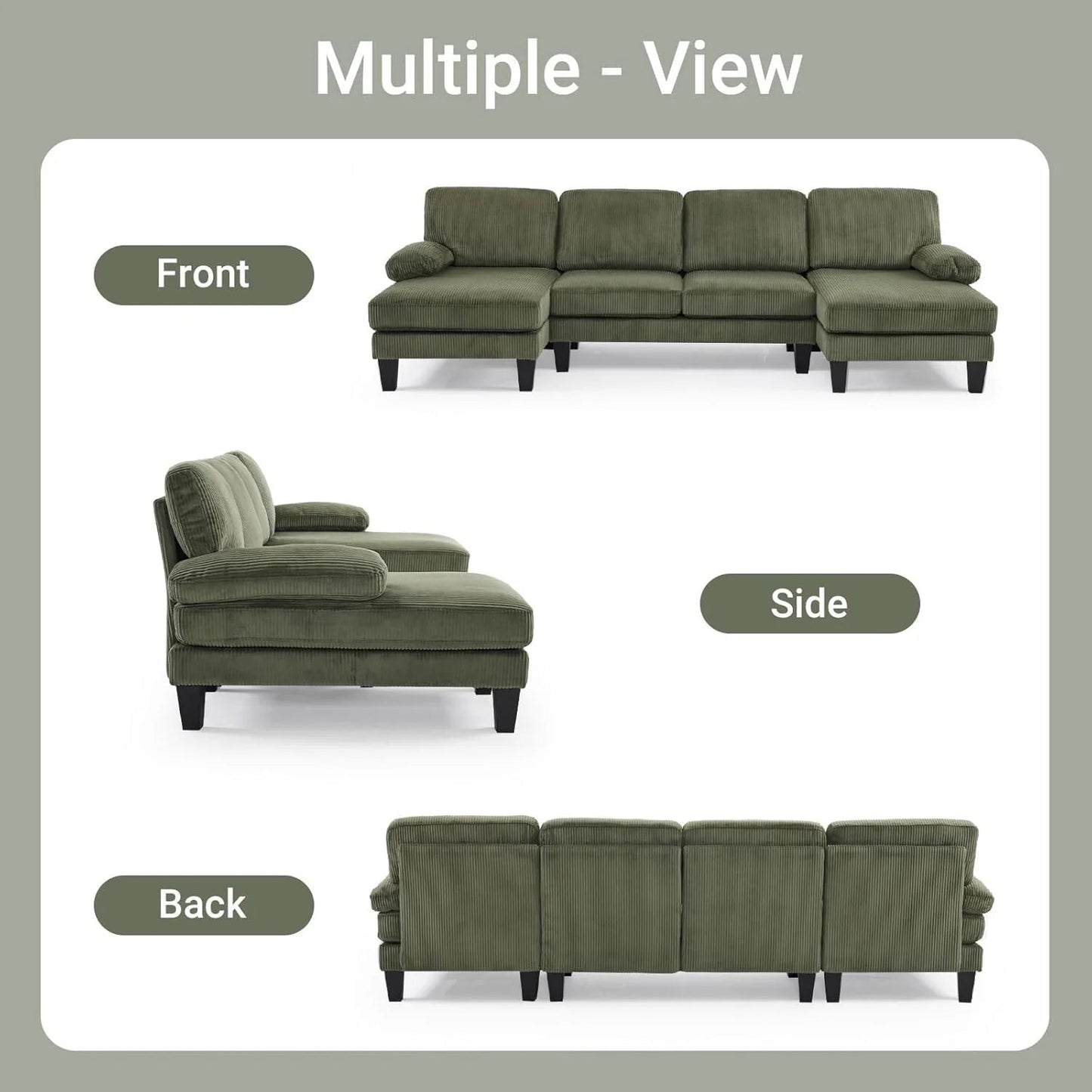 VINGLI 110" Sectional Couches for Living Room,U Shaped Couch with Double Chaise, 4-Seat Sofa Set with Chenille Fabric for Home Furniture,Beige