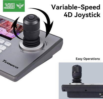 Tenveo NDI PTZ Camera Controller, 5" LCD, 4D Joystick, PoE, RS232