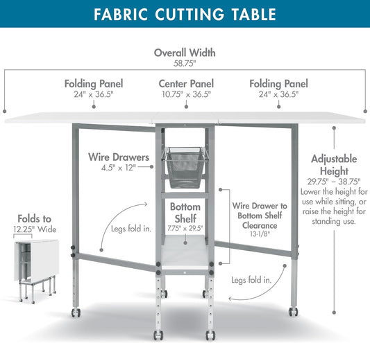 Sew Ready Hobby Cutting Table, 58.75"x36.5", White/Silver