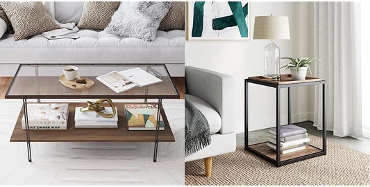 Nathan James Sonia Coffee Table with Storage Shelf, Light Wood/Rattan