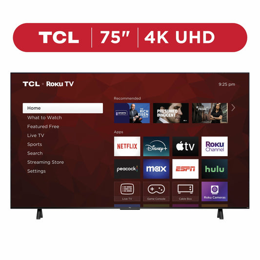 TCL 75′′ 4-Series 4K UHD HDR Smart TV with Roku, Voice Control, and Premium Design